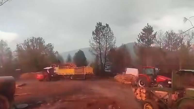 Orman işçilerinin yakınına yıldırım düştü; o anlar kamerada