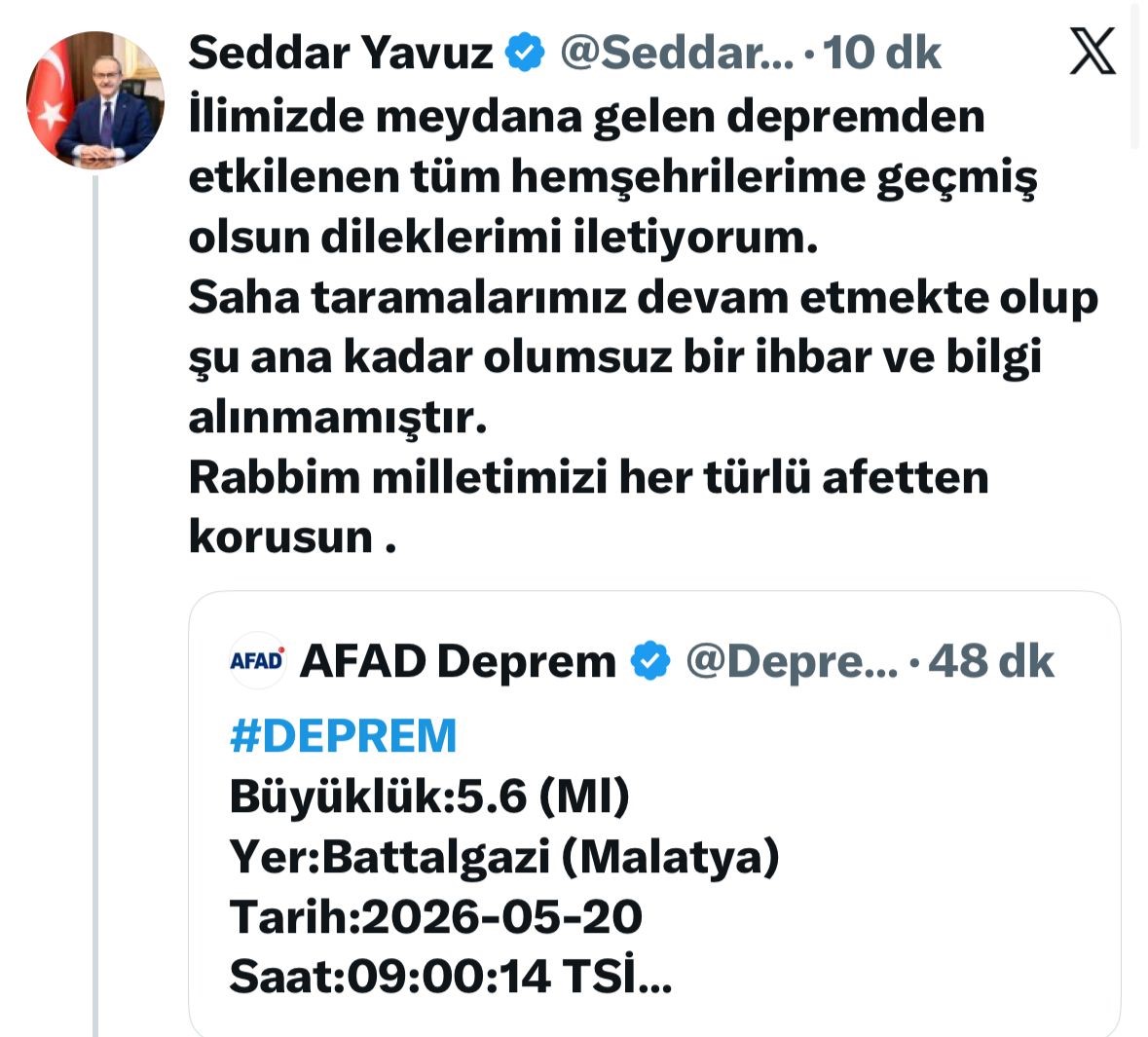 Malatya Valisi Yavuz’dan deprem açıklaması