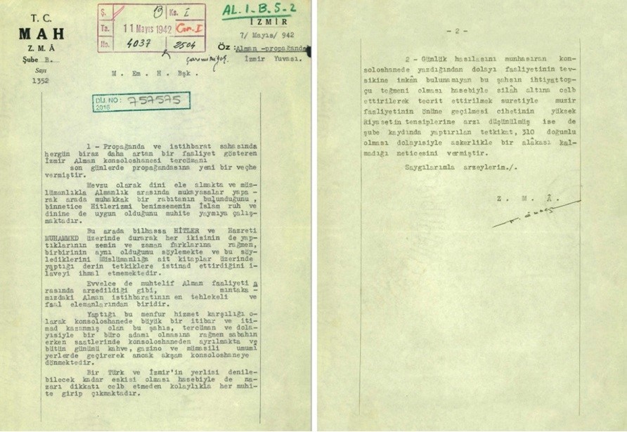 MİT’in yayımladığı 1942 tarihli belgede Hitler propagandası detayı
