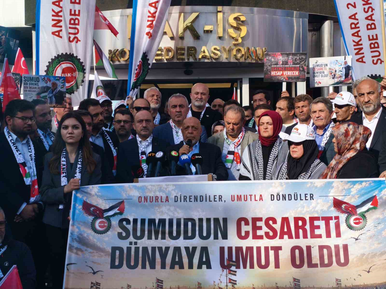 Sumud Filosu’nda İsrail güçleri tarafından alıkonulan HAK-İŞ Genel Başkanı Arslan, konfederasyon tarafından karşılandı