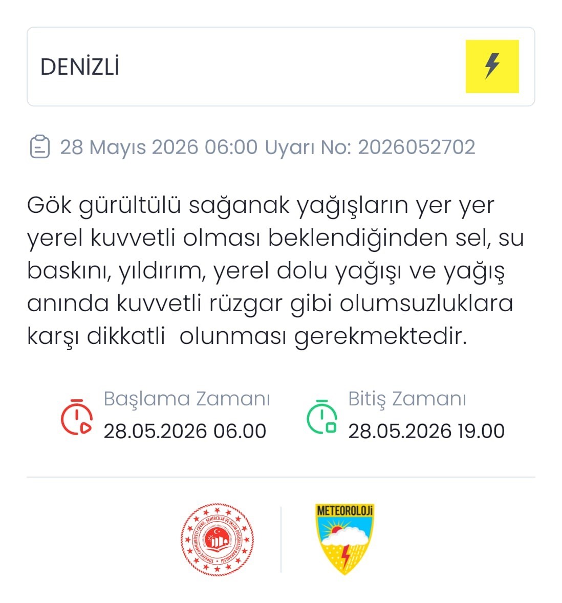 Meteoroloji Denizli için sarı kodulı uyarı verdi